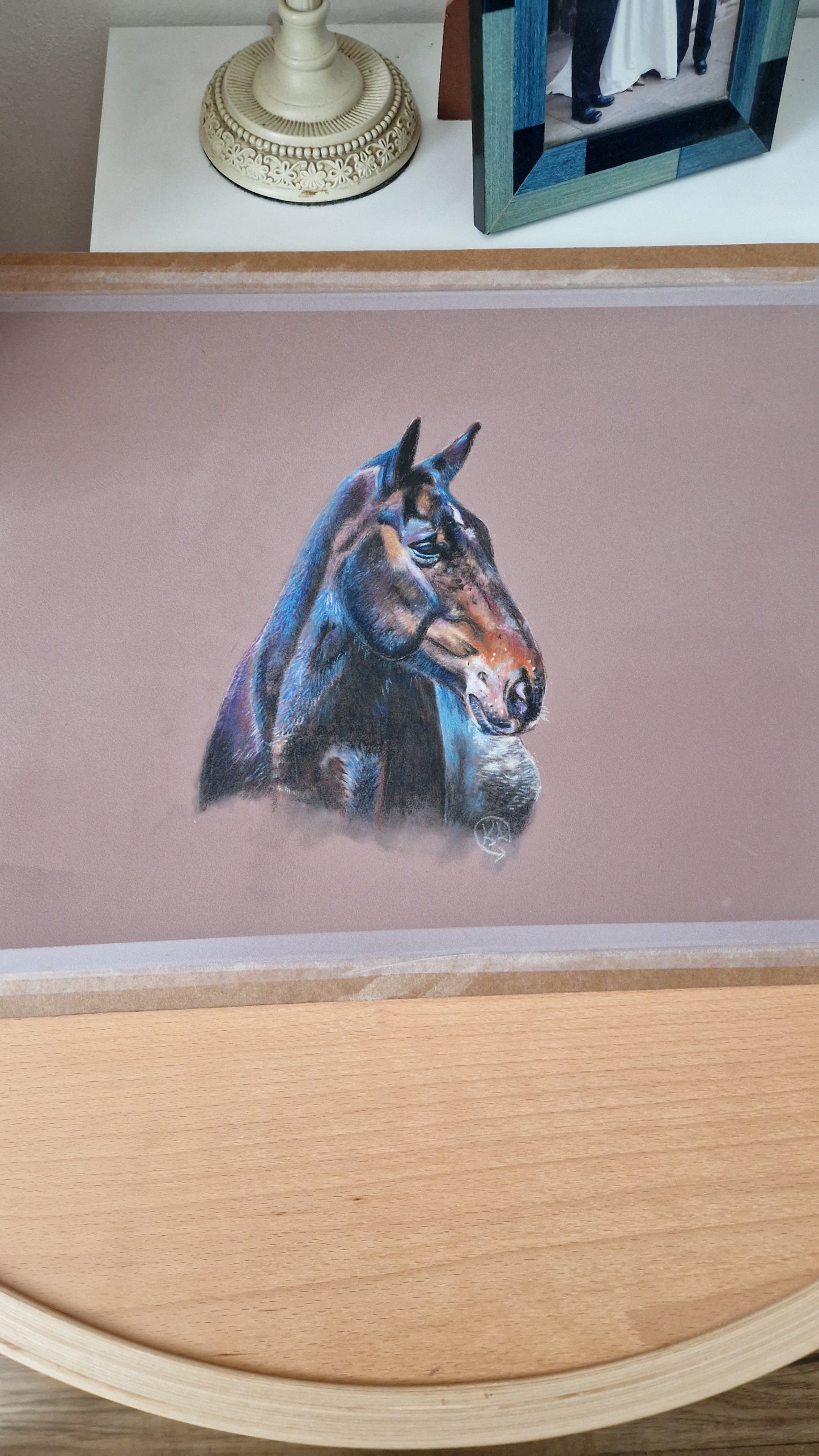 Original pastel drawing of a racehorse