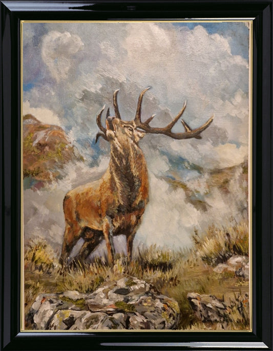 Red stag in the mist