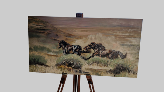Original oil on board wild horses